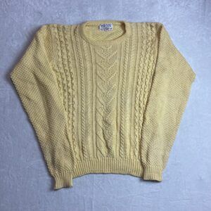 Islander Cotton Men's Yellow Cable Knit Sweater Size L Fisherman Knit Vintage